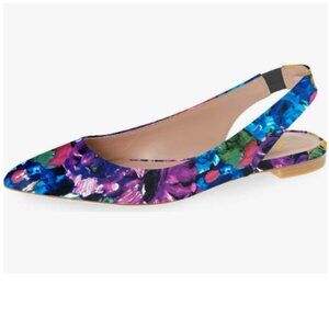 YDN Purple Floral Pointed Toe Slingback Low Heel Slide Sandals Comfortable Pump
